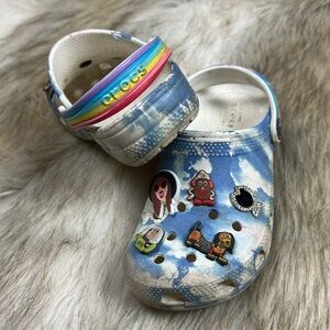 Size 13 CROCS Kids Cloudy Blue and White Clogs with Charms